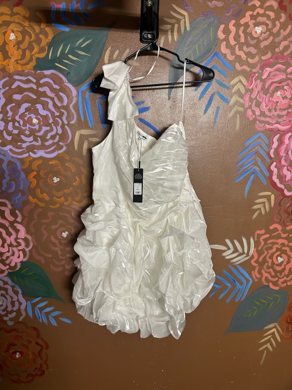 Fashion Nova White Ruffled Satin Dress